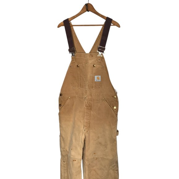 Carhartt R02 BRN Bib Overalls Men's 36 X 30 Duck‎ Double Knee Quilted Union Made - Picture 2 of 10